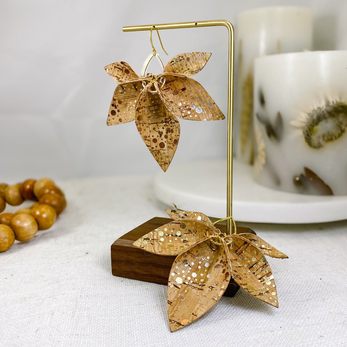 Gold - Flecked Cork Petal Earrings - Sydney Jane JewelryEarrings