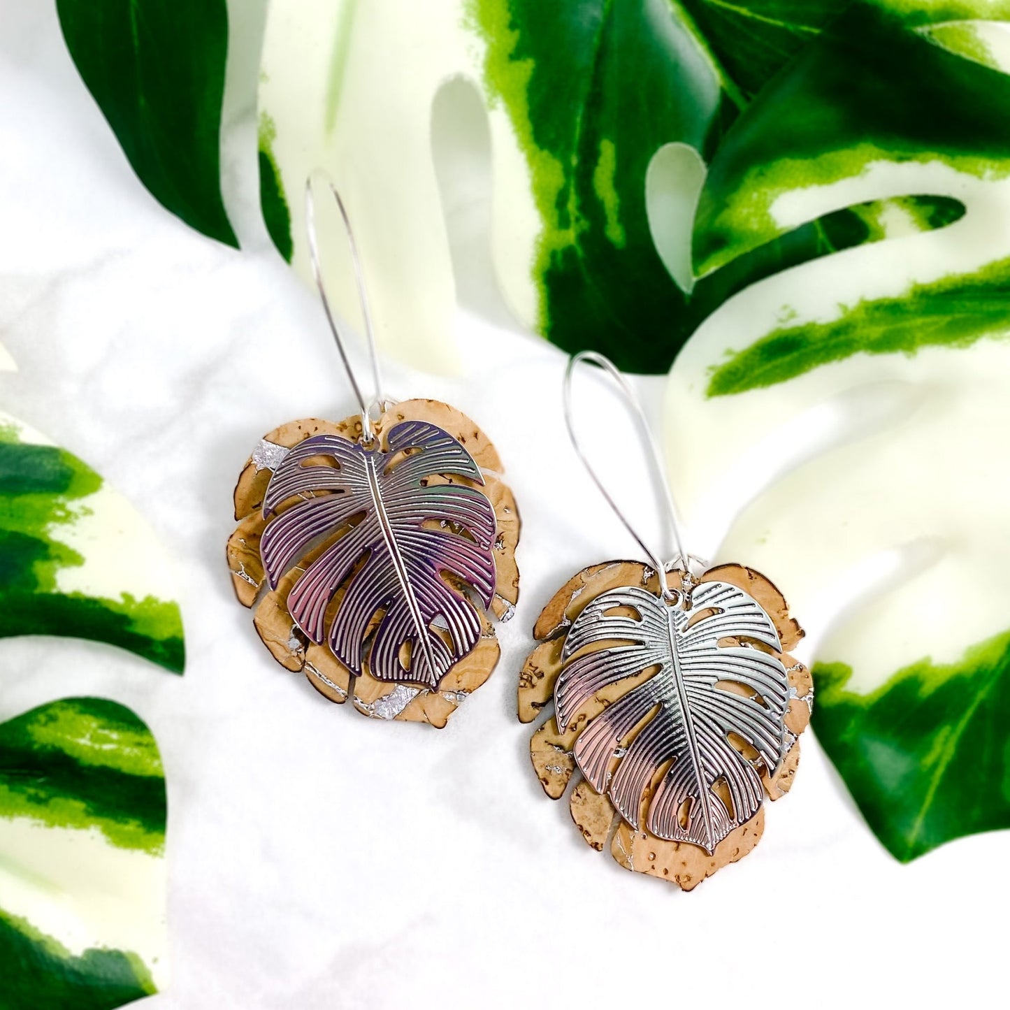 Variegated Monstera leaf dangles - Sydney Jane Jewelry