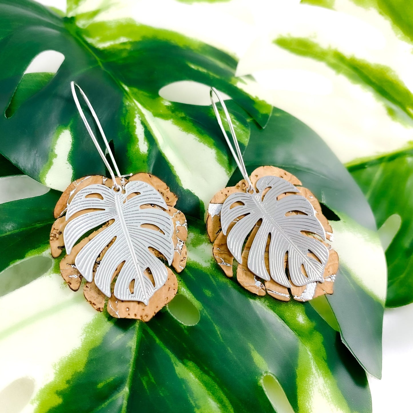 Variegated Monstera leaf dangles - Sydney Jane Jewelry
