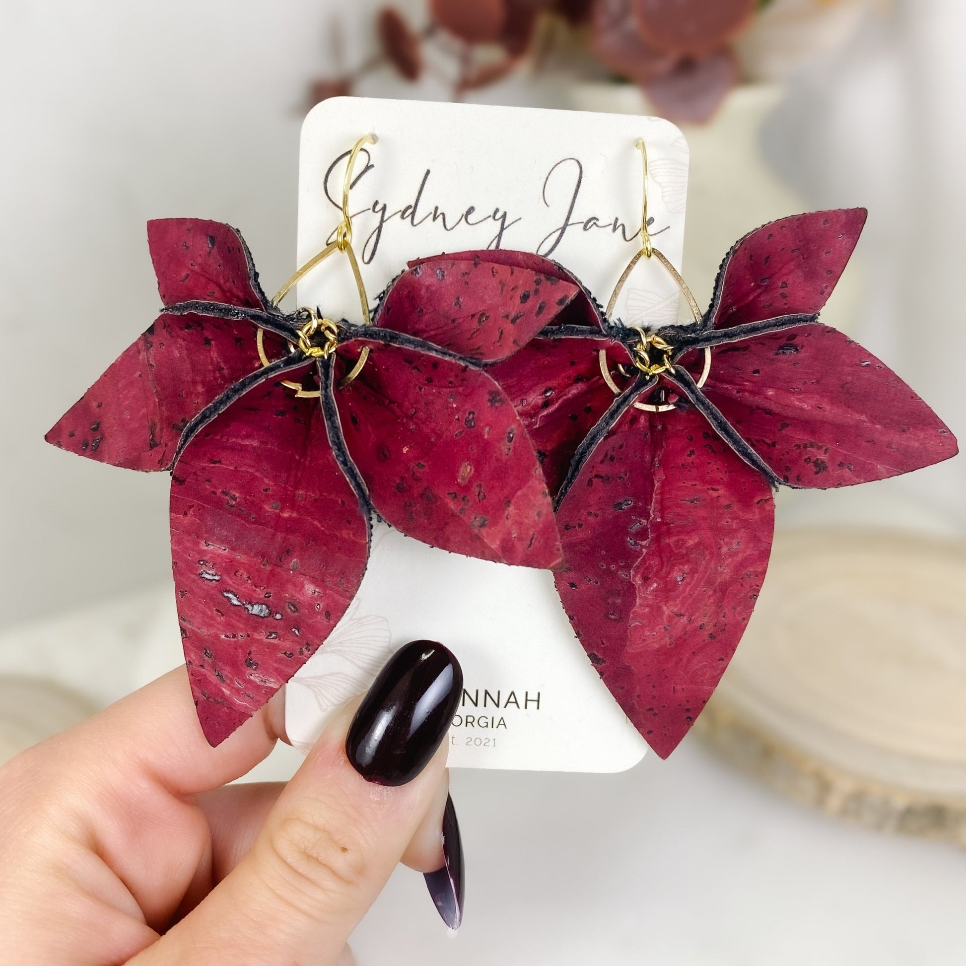 Deep Red Cork Petal Earrings - Sydney Jane JewelryEarrings