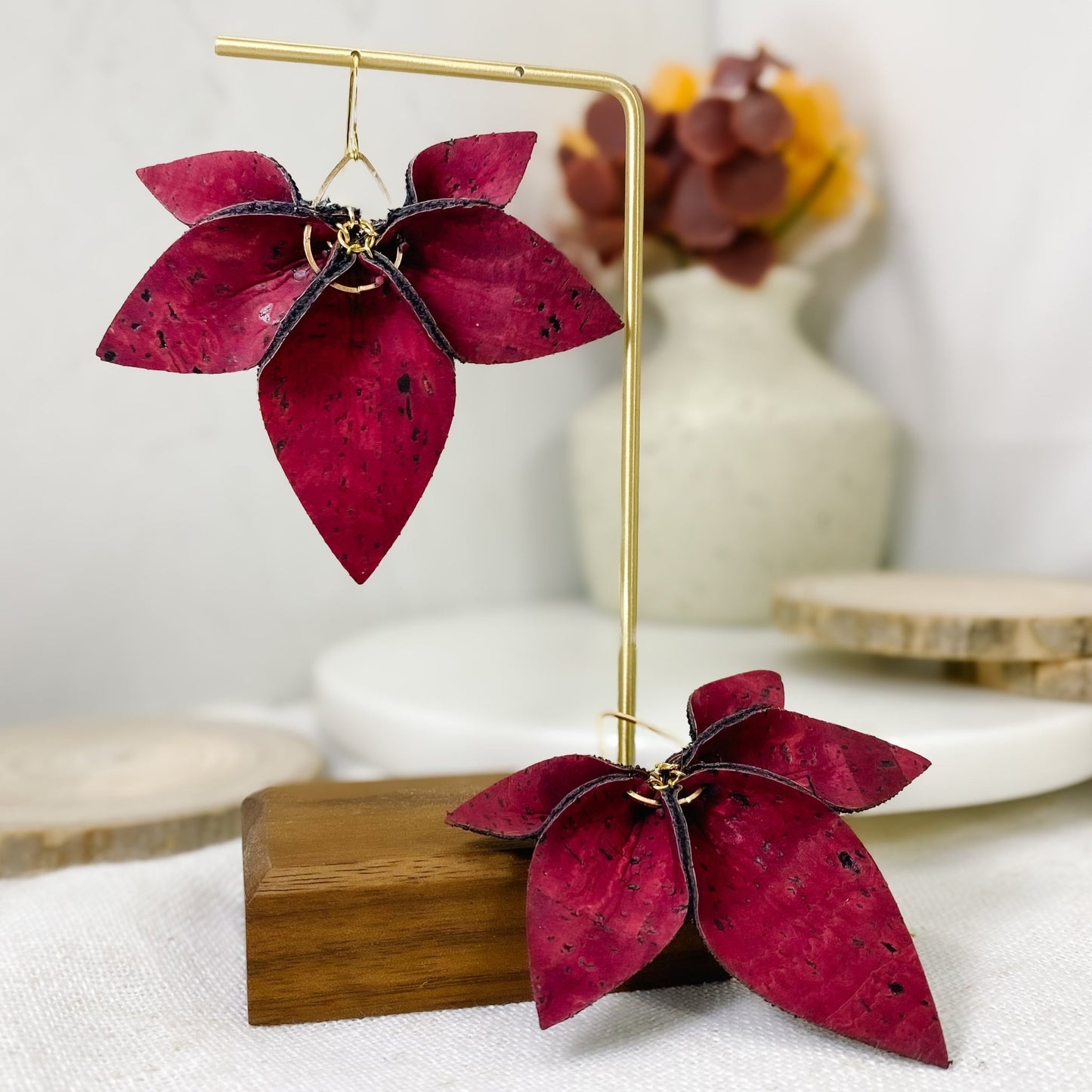 Deep Red Cork Petal Earrings - Sydney Jane JewelryEarrings