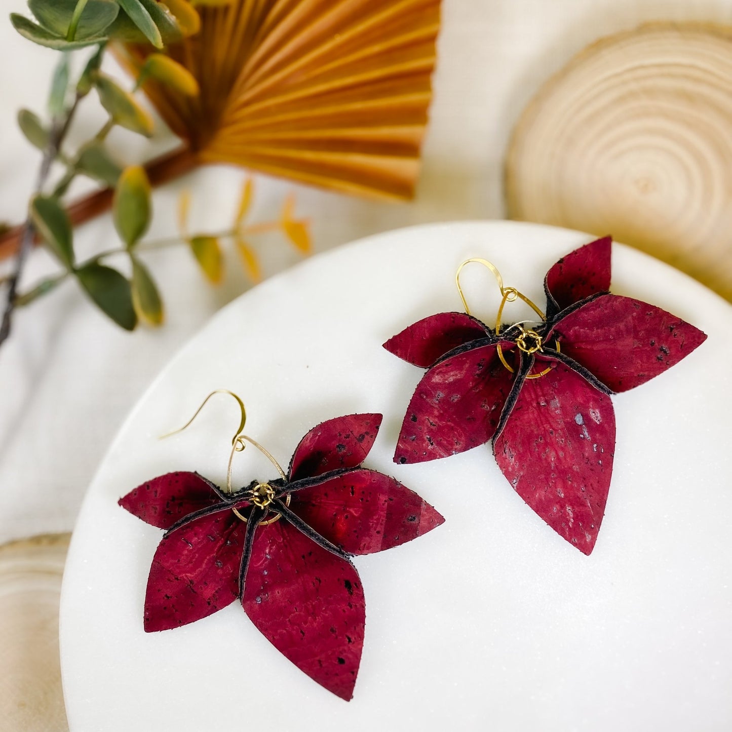 Deep Red Cork Petal Earrings - Sydney Jane JewelryEarrings