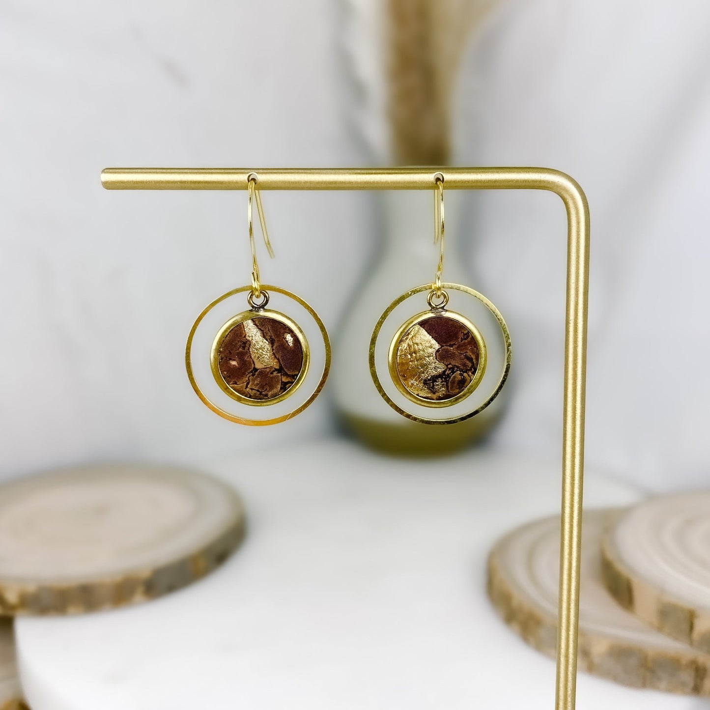 Gold - Flecked Cork Circle Earrings - Sydney Jane JewelryEarrings