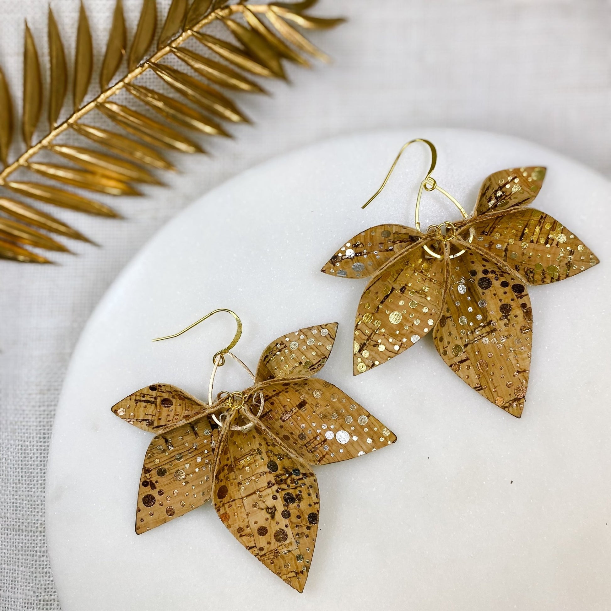 Gold - Flecked Cork Petal Earrings - Sydney Jane JewelryEarrings