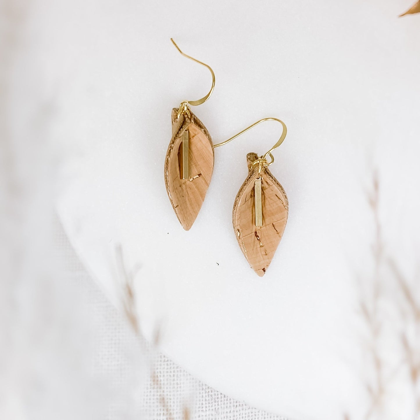 Golden vein cork leaf - Sydney Jane JewelryEarrings