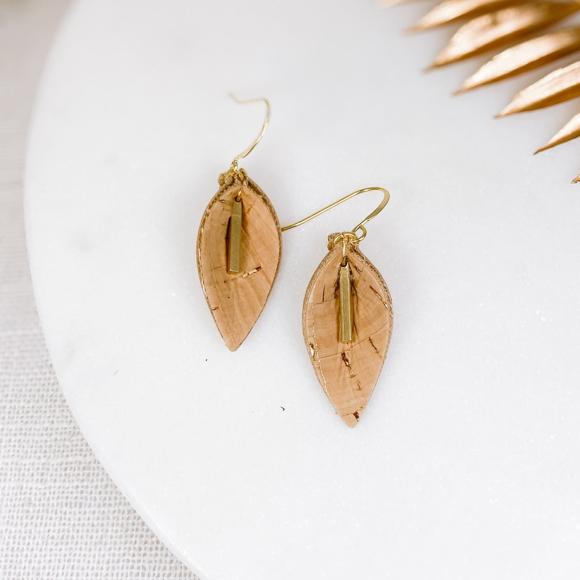 Golden vein cork leaf - Sydney Jane JewelryEarrings