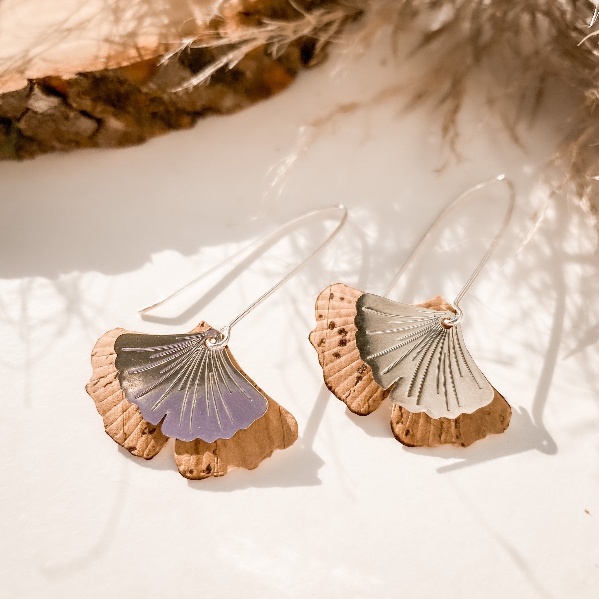 Gingko Leaf Dangles - Handmade Sustainable Natural Cork Jewelry