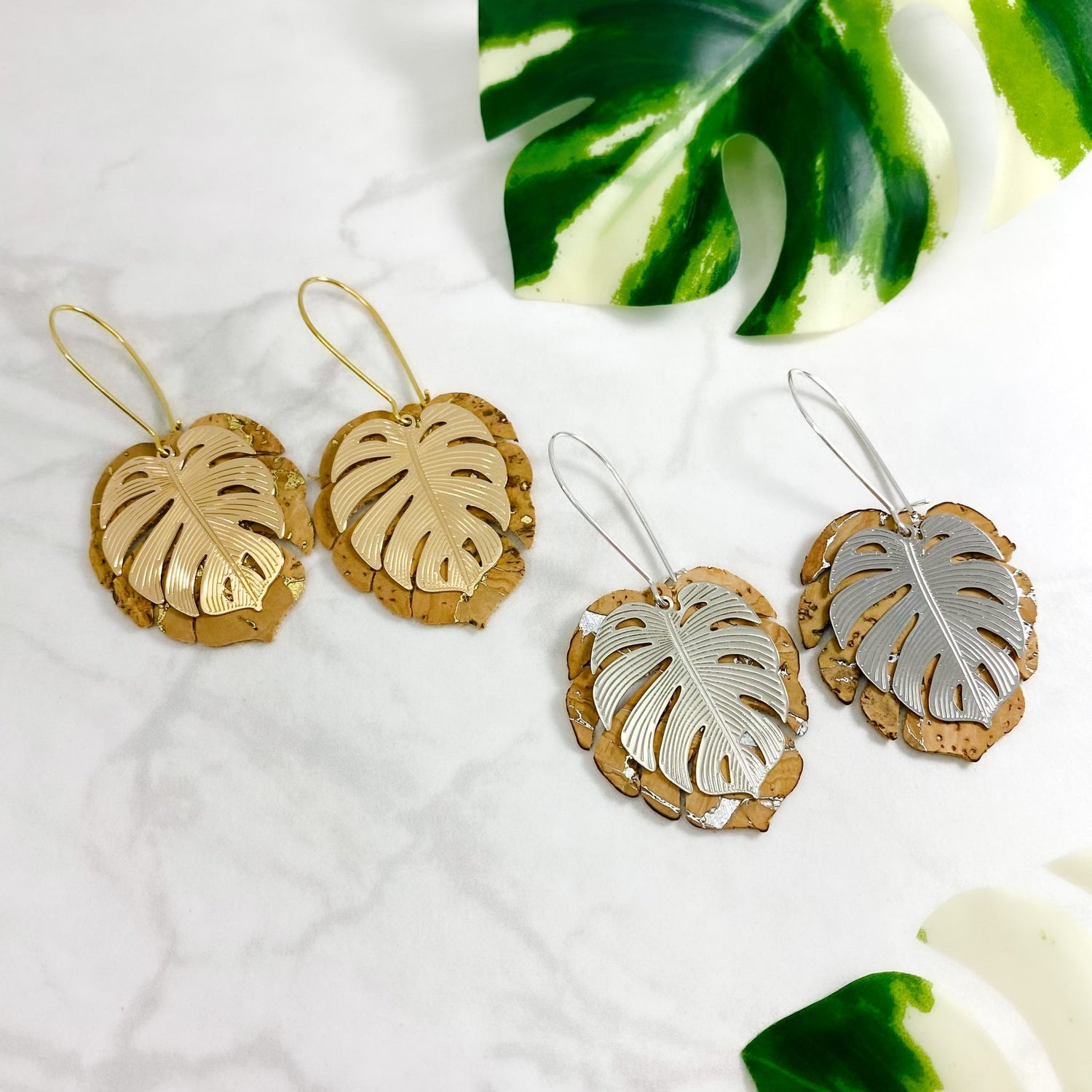 Variegated Monstera leaf dangles - Sydney Jane Jewelry